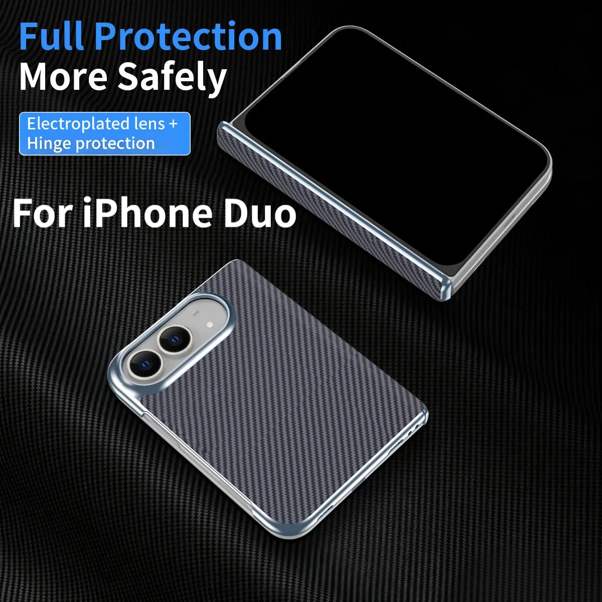 iPhone Duo Carbon Fiber Texture Business Design Phone Case - Slim Shockproof 18Fold Bumper Front Rear Cover for Apple iPhone