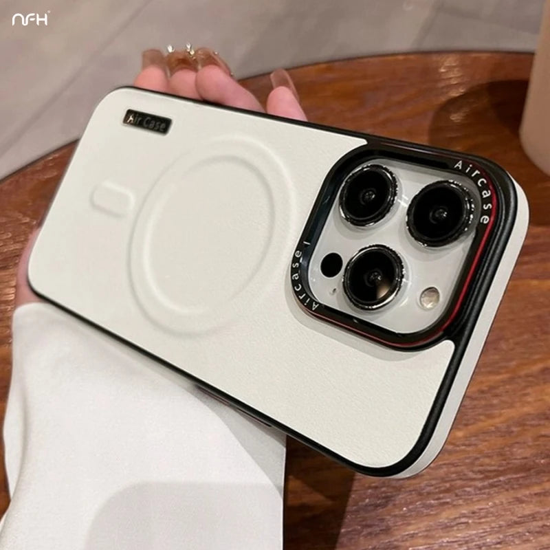 For iPhone 16 15 Pro Max Luxury Magsafe Magnetic Color Matte Leather Frame Phone Case For iPhone 12 13 14 17 Air Back Cover