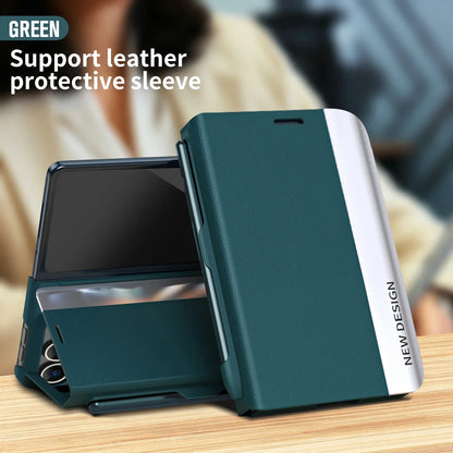 Luxury PU Leather Flip Phone Case For Magsafe For iPhone Duo Built-in S Pen Slot with Stylu Kickstand Full For iPhone Duo Cover
