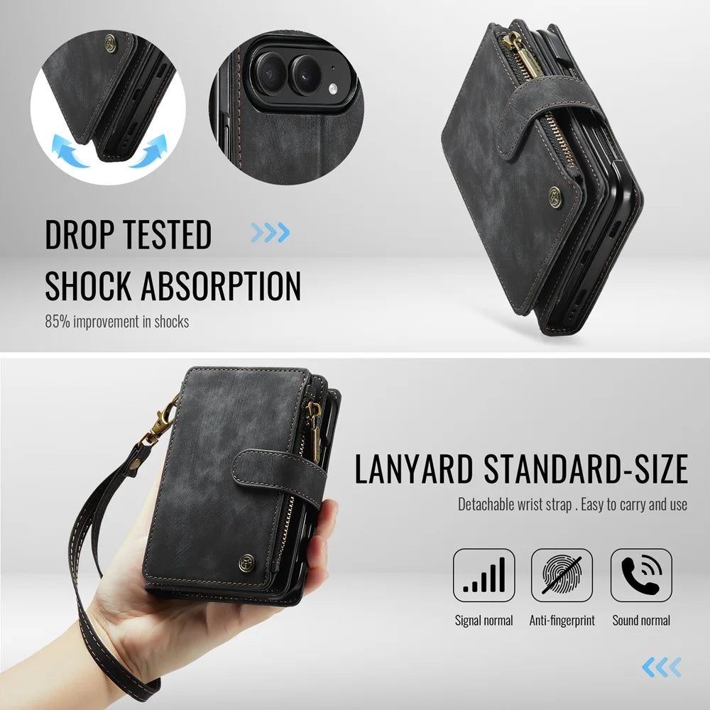 iPhone Duo Phone Case, Built-in Card Holder Wallet Phone Leather Stand Case for iPhone Duo Wristlet Strap