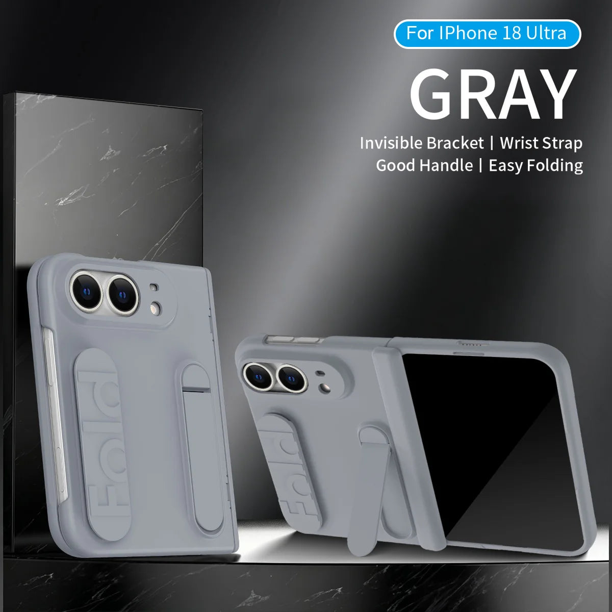 For iPhone Duo Fold 5G Wristband Holder Hinge Phone Case with Screen Protector Film - Protect Cover for Apple iPhone Ultra