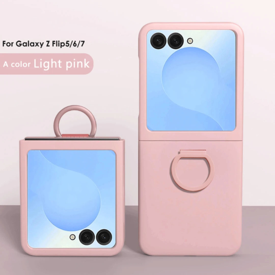 Luxury Skin Feel Phone Case for Samsung Galaxy Z Flip 7 FE 6 5 Silicone Finger Ring Shockproof 2-piece Candy Color Hard PC Cover