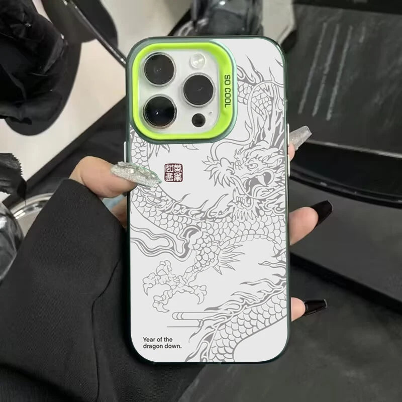 Luxury Dragon Totem Anti-drop Armour Case For iPhone 16 15 Pro Max 15 14 13 12 11 Pro XR XS 7 8 Plus Lens protect plating Cover