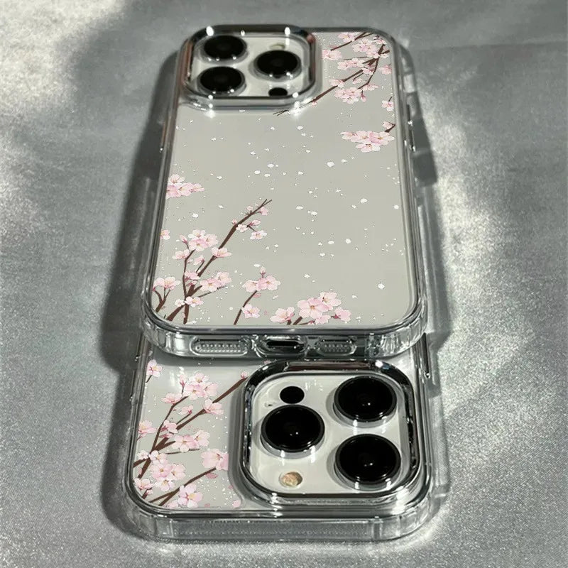 Winter First Snow Cherry Blossom Frame Soft Phone Case For iPhone 17 17Air 16 15 14 13 12 11 Pro Max XS X XR 7 8 Plus 16E Cover