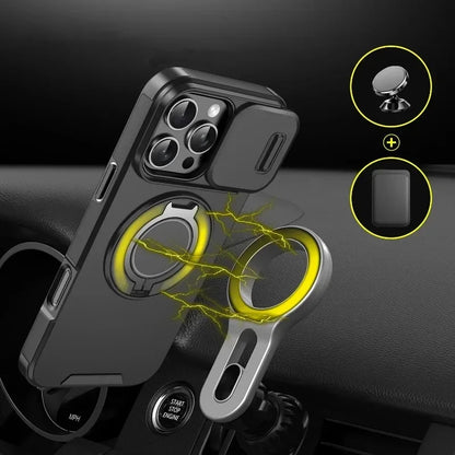 Heavy-Duty Rugged Armor Magnetic Bracket Phone Case For iPhone 17 16 Plus 15 14 13 12 11 Pro Max Slide Camera Protection Cover