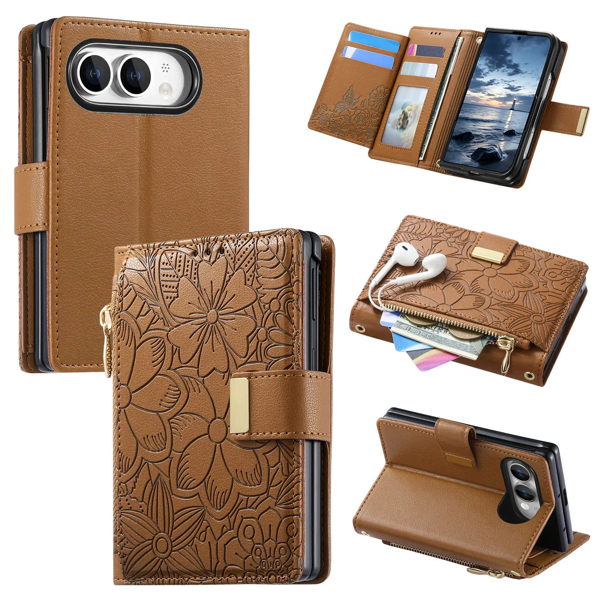 iPhone Duo 5G Case Luxury Leather Zipper Flip Wallet Card Slot Bracket Shockproof Back Cover Accessories For iPhone 18 Fold