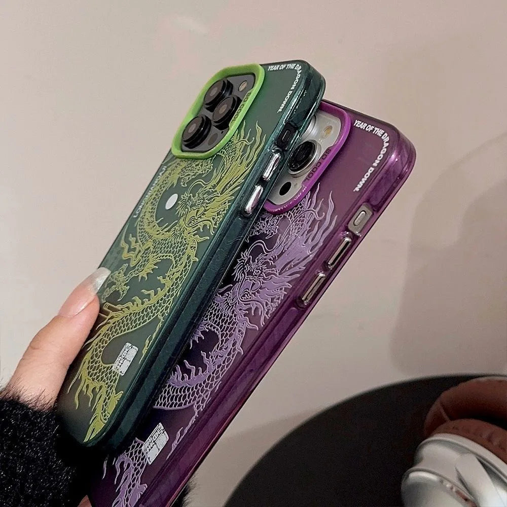 Chinese Green Purple Dragons Phone Case for Oppo Realme 14 13 12 11 10 9i 8 8i C75 C65 C63 C55 C53 C35 C33 C20 C21Y C15 C21 Plus