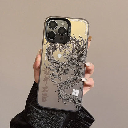 INS Laser Phone Case for iPhone 16 15 14 13 12 11 Pro Max Luxury Chinese Dragon Hard Matte Protective Shockproof Cover Fundas