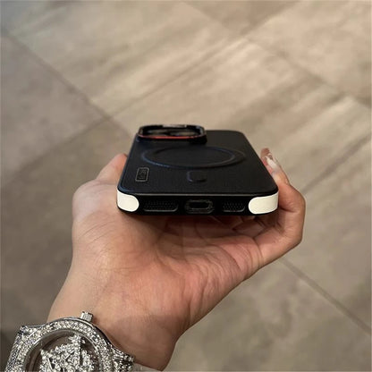 For iPhone Air 17 Pro Max Luxury PU Leather Magsafe Magnetic PC Frame Phone Cover For iPhone 16 15 14 13 12 Protective Cover