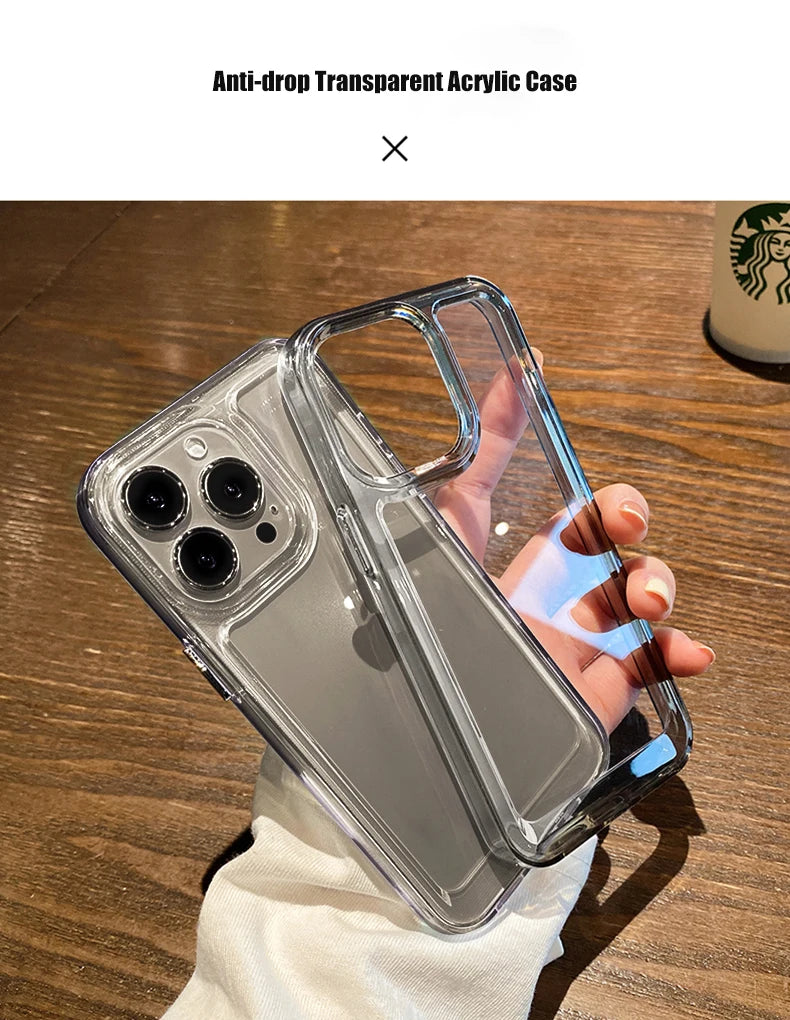 New Transparent Acrylic Phone Case for iPhone Air 17 Pro Max 16 11 12 13 14 15 Plus Xs X XR Metal Button Clear Cover Fundas