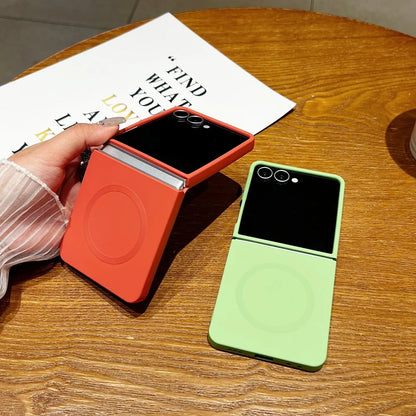 Luxury Soft Liquid Silicone for Magsafe Case for Samsung Galaxy Z Flip 7 6 5 zflip 3 4 Flip7 Magnetic Matte Shockproof Cover