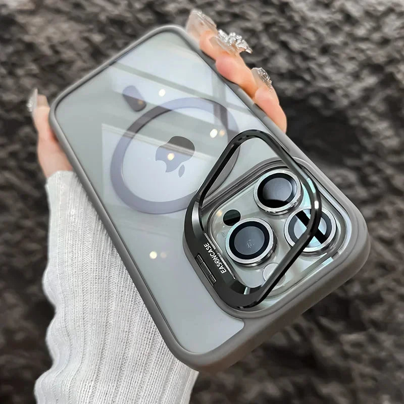 Luxury Magnetic Shockproof Phone Case For iPhone 15 14 13 12 16 17 Pro Max Plus Air 11 Funda Stand Glass Lens Protection Cover