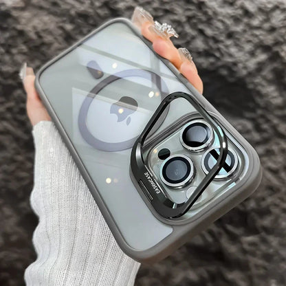 Luxury Magnetic Shockproof Phone Case For iPhone 15 14 13 12 16 17 Pro Max Plus Air 11 Funda Stand Glass Lens Protection Cover