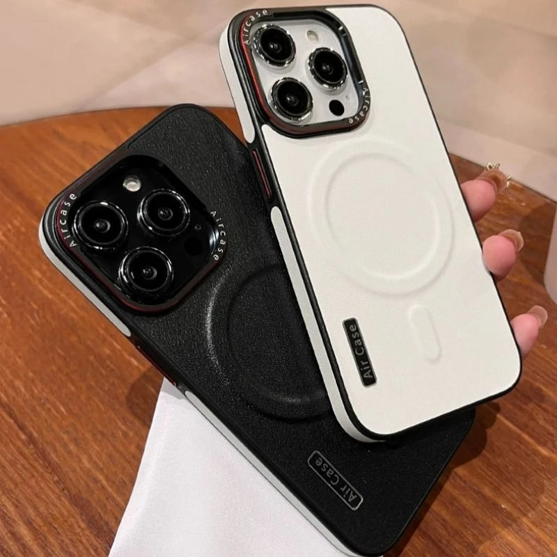For iPhone 16 15 Pro Max Luxury Magsafe Magnetic Color Matte Leather Frame Phone Case For iPhone 12 13 14 17 Air Back Cover