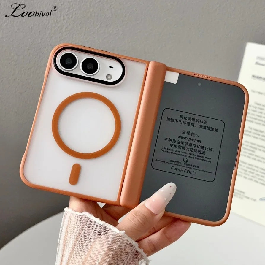 Luxury Matte for Magsafe Screen Protector Case for iPhone Duo 18fold Magnetic Translucent Hinge Protection Shockproof Cover
