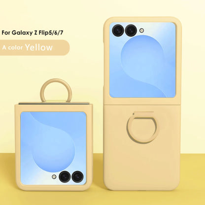 Luxury Skin Feel Phone Case for Samsung Galaxy Z Flip 7 FE 6 5 Silicone Finger Ring Shockproof 2-piece Candy Color Hard PC Cover