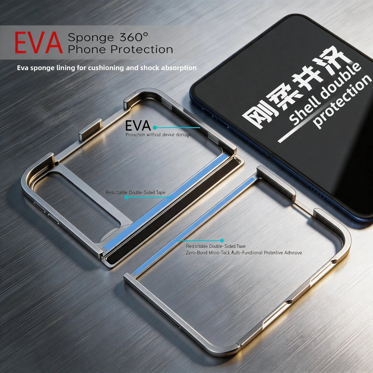 iPhone Duo Fold Aluminum Alloy Framen Case Snap-on Lens Bracket Hinge Protection‌ Inner Sponge Cushioning Shockproof Cover