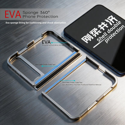 iPhone Duo Fold Aluminum Alloy Framen Case Snap-on Lens Bracket Hinge Protection‌ Inner Sponge Cushioning Shockproof Cover