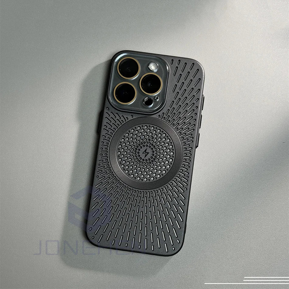 Luxury Heat Dissipation Hollow For Magsafe Case For iPhone 15 14 13 12 16 Pro Max Titanium Magnetic Wireless Charge Hard Cover