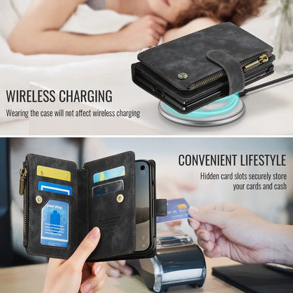 iPhone Duo Phone Case, Built-in Card Holder Wallet Phone Leather Stand Case for iPhone Duo Wristlet Strap