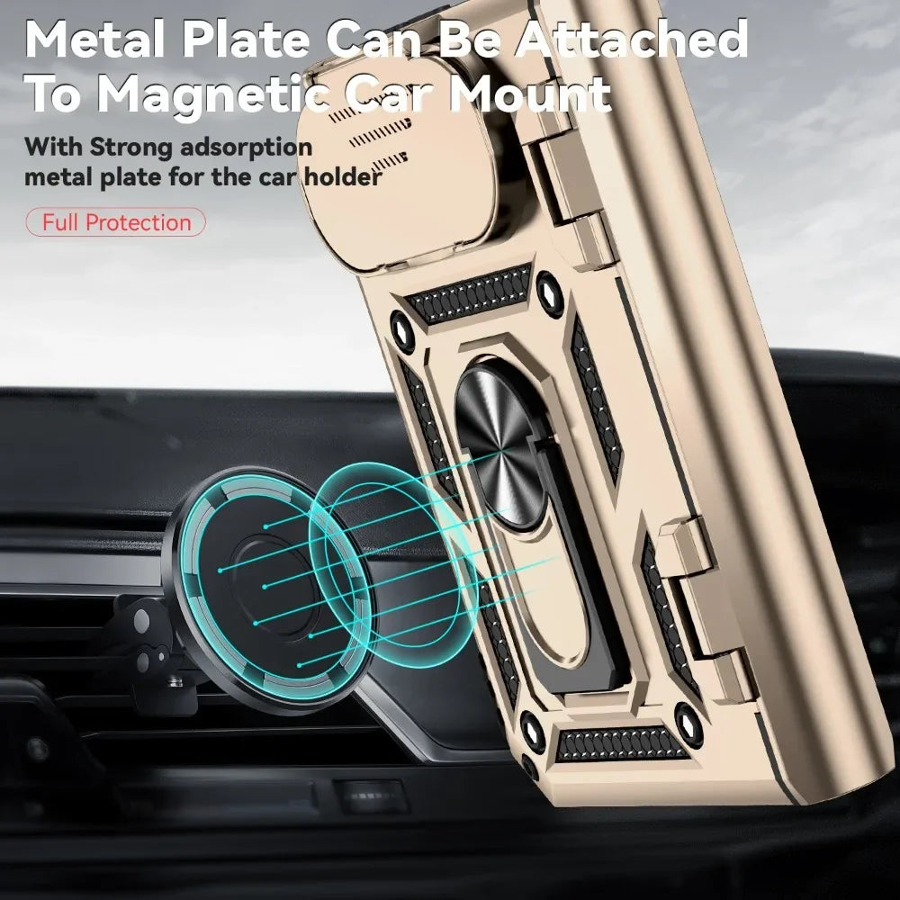 Business Metal Ring Bracket Stand Armor for Magsafe Magnetic Phone Cases For iPhone Duo Lens Protection PC TPU 18 Folding Cover