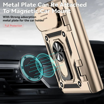 Business Metal Ring Bracket Stand Armor for Magsafe Magnetic Phone Cases For iPhone Duo Lens Protection PC TPU 18 Folding Cover