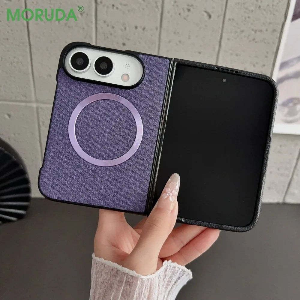 Fabric Cloth Texture Magnetic Case for iPhone Duo duo DUO Fold Shell Wireless Charging Shockproof Hard PC Slim Cover Funda