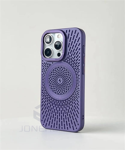 Luxury Heat Dissipation Hollow For Magsafe Case For iPhone 15 14 13 12 16 Pro Max Titanium Magnetic Wireless Charge Hard Cover