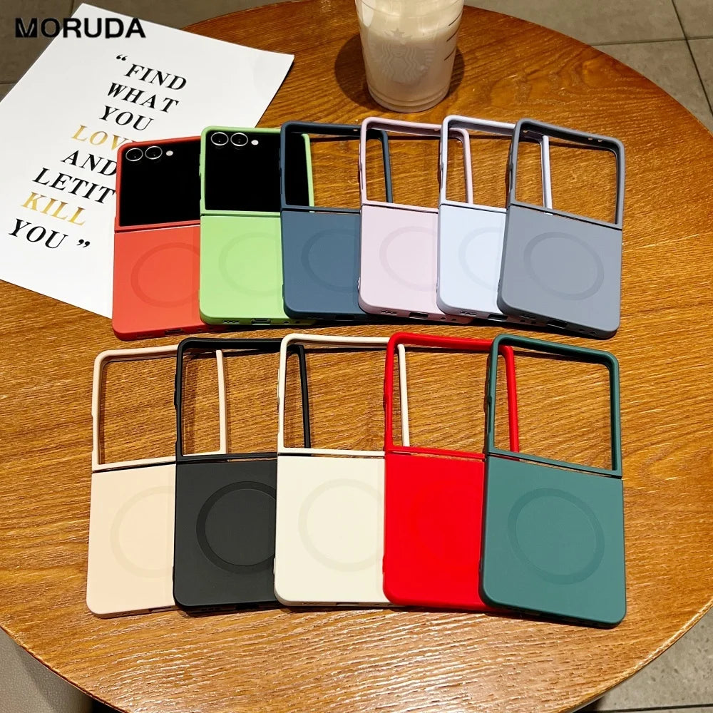Luxury Soft Liquid Silicone for Magsafe Case for Samsung Galaxy Z Flip 7 6 5 zflip 3 4 Flip7 Magnetic Matte Shockproof Cover