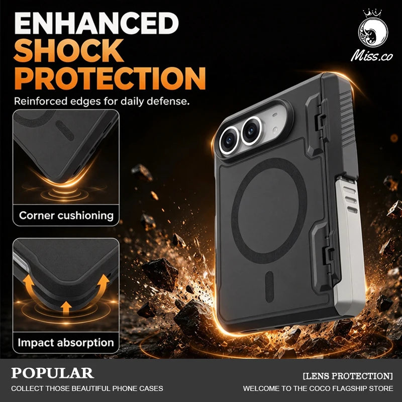 Magnetic Clear Matte Hinge Protection Stand Case for iPhone Duo For Wireless Charging Phone Cover With Screen Glass Film Holder
