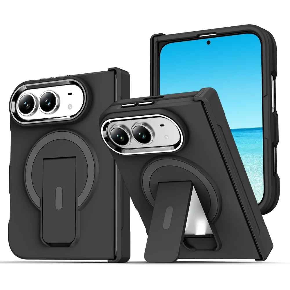 MagsafeTranslucent Folding Holder Stand Magnetic Case for iPhone Duo 18 Hinge Armor Solid Color Frosted Bumper Phone Covers