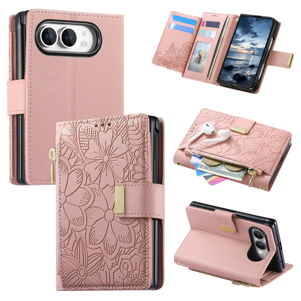 iPhone Duo 5G Case Luxury Leather Zipper Flip Wallet Card Slot Bracket Shockproof Back Cover Accessories For iPhone 18 Fold