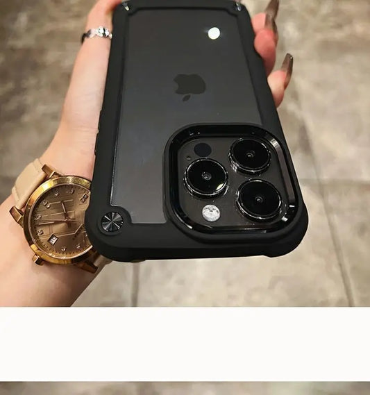Luxuriöse robuste, stoßfeste Hülle für iPhone 16 15 14 13 12 11 Pro Max 16Plus mit Silikonrahmen und transparenter harter Rückseite