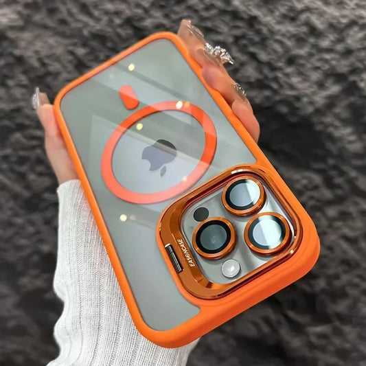 Luxuriöse magnetische stoßfeste Handyhülle für iPhone 15 14 13 12 16 17 Pro Max Plus Air 11 Funda Ständer Glas Linsenschutzabdeckung