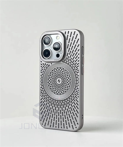 Luxury Heat Dissipation Hollow For Magsafe Case For iPhone 15 14 13 12 16 Pro Max Titanium Magnetic Wireless Charge Hard Cover