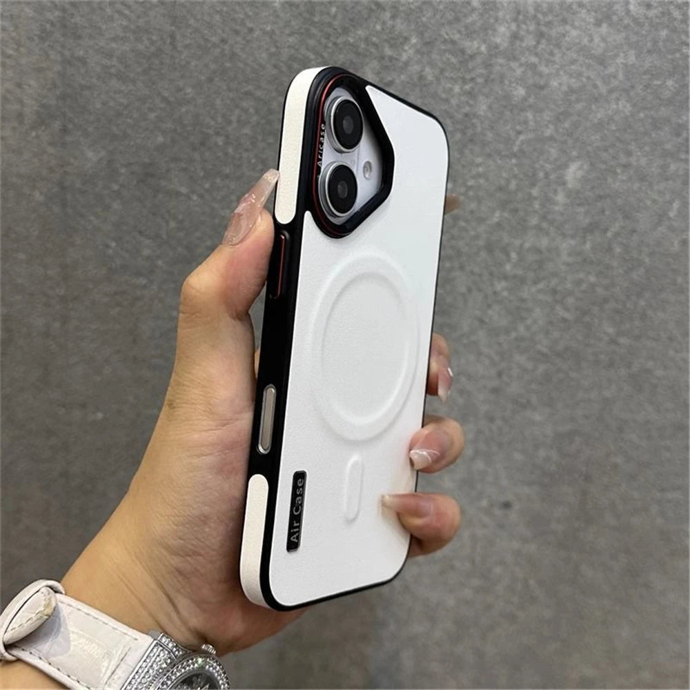 For iPhone 16 15 Pro Max Luxury Magsafe Magnetic Color Matte Leather Frame Phone Case For iPhone 12 13 14 17 Air Back Cover