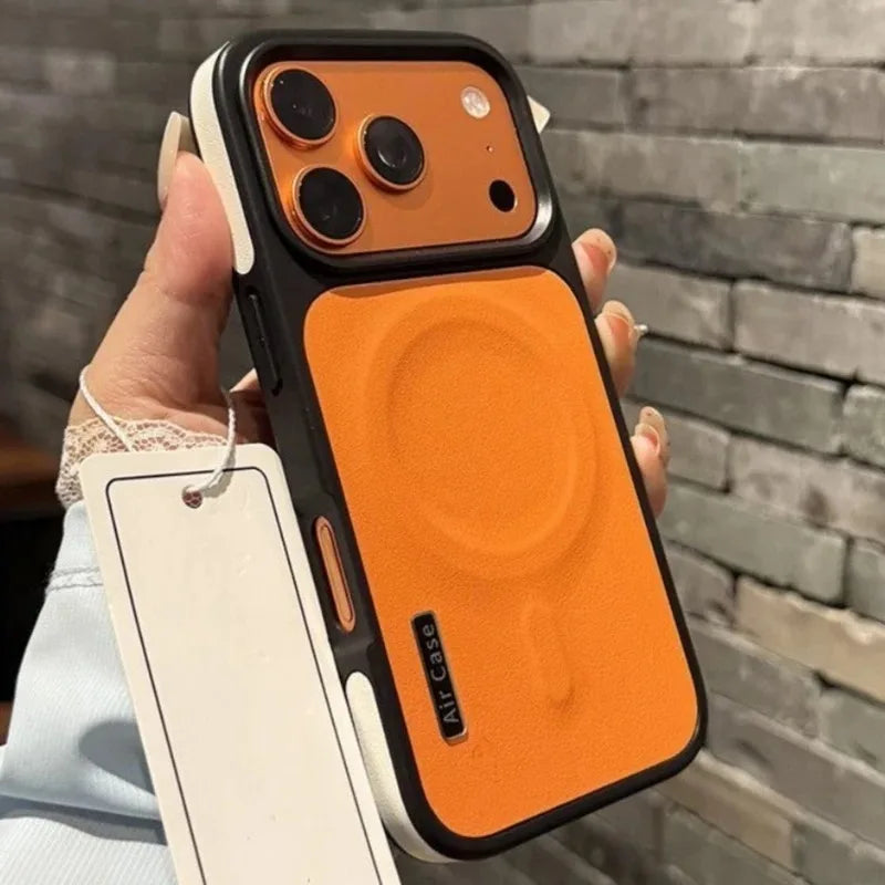 Luxury PU Leather Magnetic PC Frame Phone Cover For iPhone 17 Pro Max 16 15 14 13 12 Air For Magsafe Shockproof Protective Cover