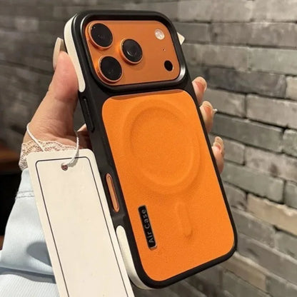 Luxury PU Leather Magnetic PC Frame Phone Cover For iPhone 17 Pro Max 16 15 14 13 12 Air For Magsafe Shockproof Protective Cover