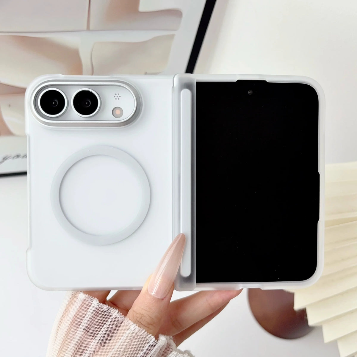 Matte Translucent Frosted PC for Magsafe Case For Apple iPhone Duo iDuo Fold Magnetic Hinge Shockproof Armor Back Cover Frame