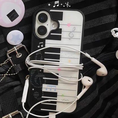 Korean ins Art Piano Key Notes Creative Exquisite Cute Phone Case For iPhone 17 16 15 14 13 12 11 Pro XR Max 8 7 Plus Y2K Cover