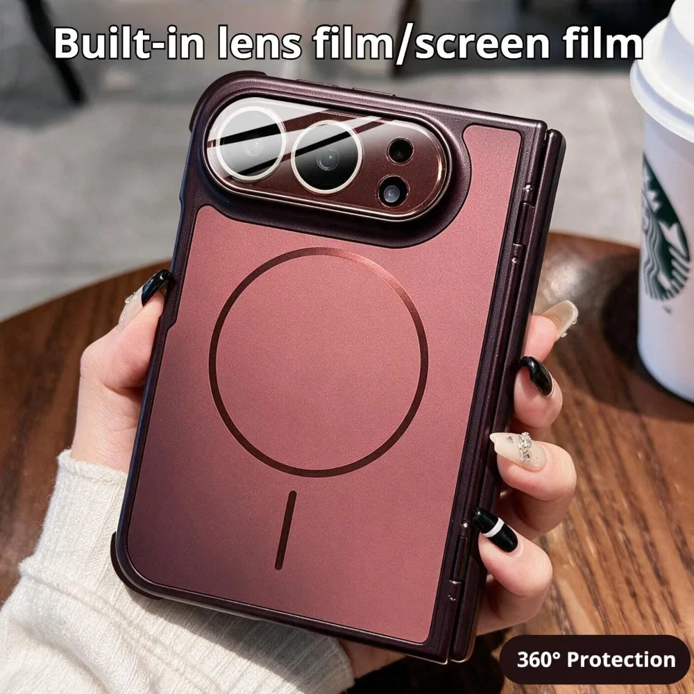 Luxury AG Matte Skin Feel Airbag for Magsafe Case For iPhone Duo Fold Hinge Protect With Lens Screen Films Shockproof Hard Cover