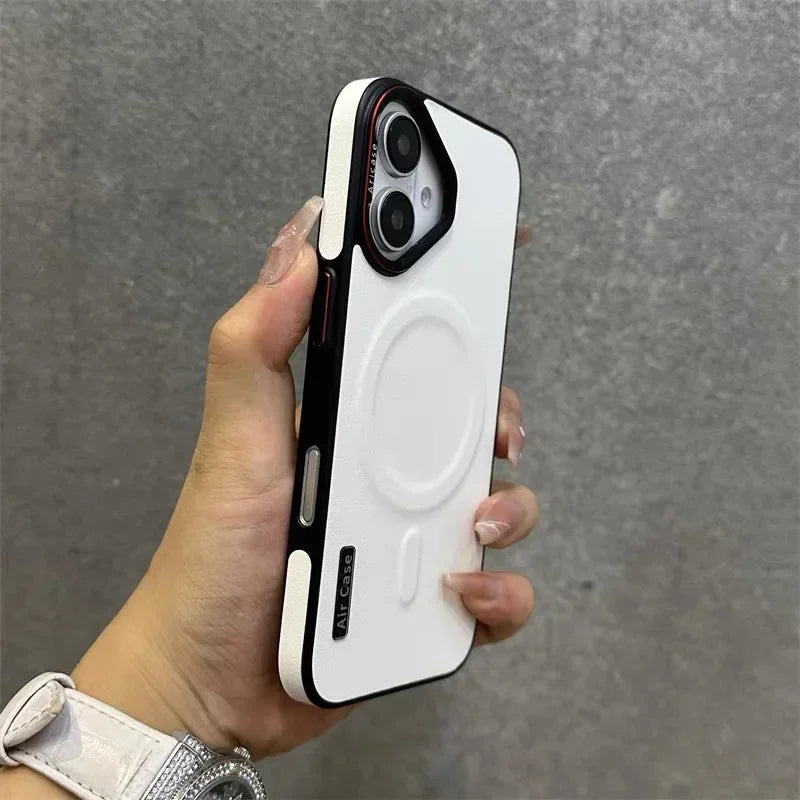 Luxurious dual-color leather magnetic phone case for iPhone 15 14 13 12 16 17ProMax wireless charging shockproof protective case