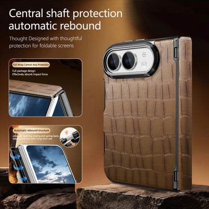 Luxury Crocodile Pattern Leather Case‌ for iPhone Ultra 18 Fold Shockproof Lens Protrusion Central Axis Protection Slim Cover