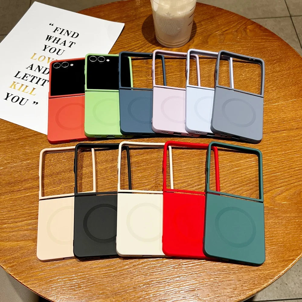 Luxury Soft Liquid Silicone for Magsafe Case for Samsung Galaxy Z Flip 7 6 5 zflip 3 4 Flip7 Magnetic Matte Shockproof Cover