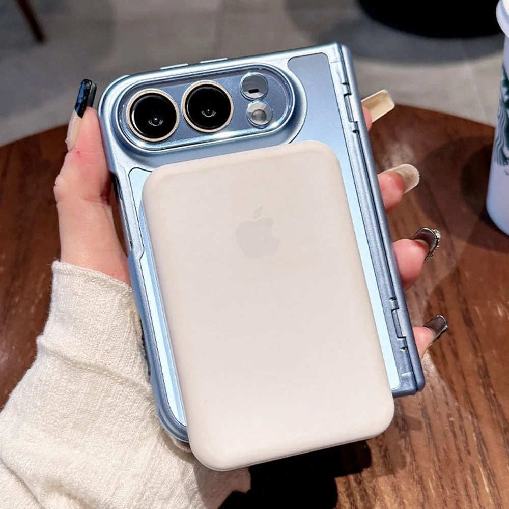 Luxury AG Matte Skin Feel Airbag for Magsafe Case For iPhone Duo Fold Hinge Protect With Lens Screen Films Shockproof Hard Cover