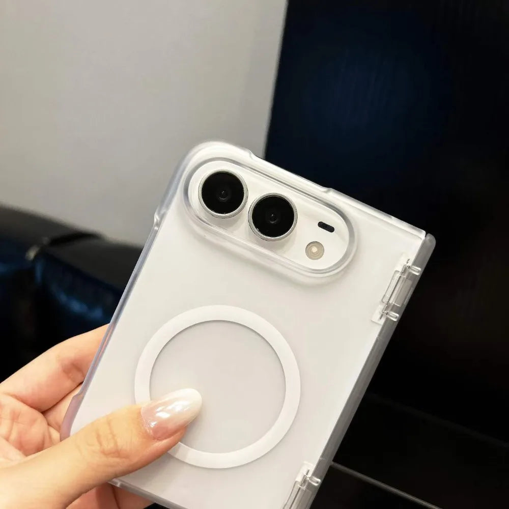 Luxury Translucent Frosted Magnetic Case For iPhone Duo duo Fold Hinge Protection Shockproof Wireless Charging PC Matte Cover