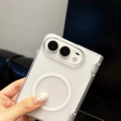 Luxury Translucent Frosted Magnetic Case For iPhone Duo duo Fold Hinge Protection Shockproof Wireless Charging PC Matte Cover