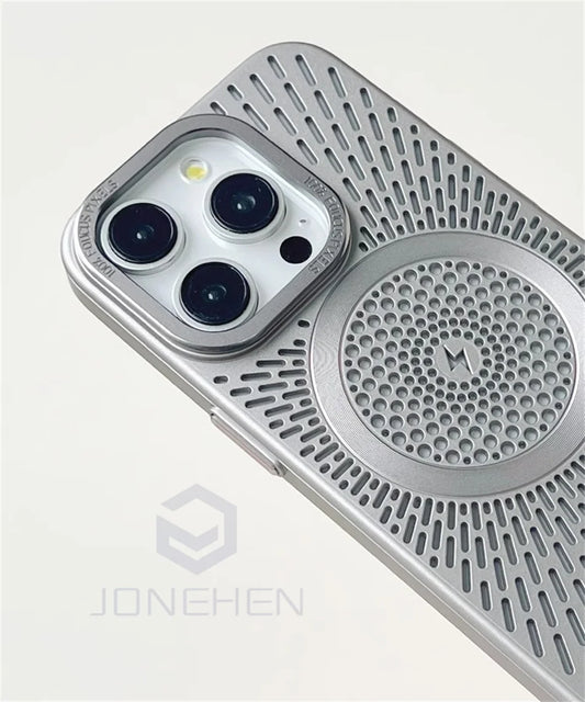 Luxury Heat Dissipation Hollow For Magsafe Case For iPhone 15 14 13 12 16 Pro Max Titanium Magnetic Wireless Charge Hard Cover