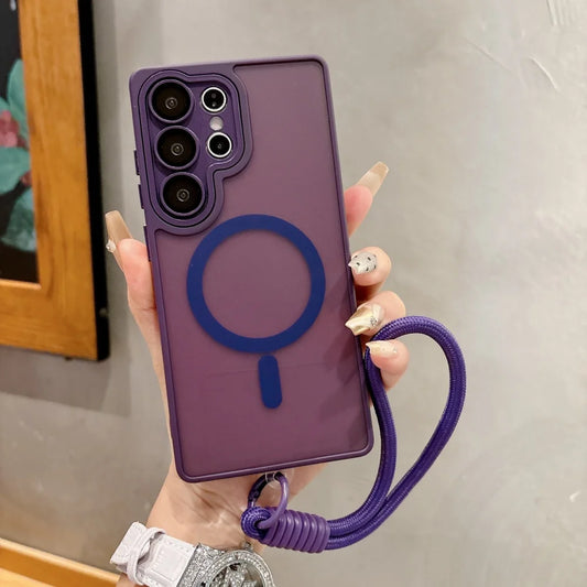 Matte Translucent Magnetic Wrist Strap Phone Case Samsung