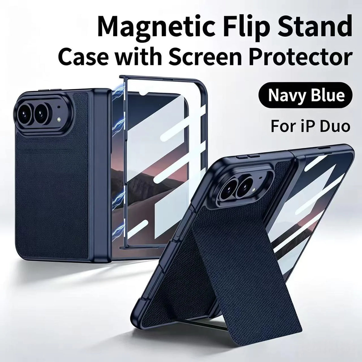 Double-layer technology fabric magnetic case for iPhone Duo woven twill design, film integrated case with invisible bracke